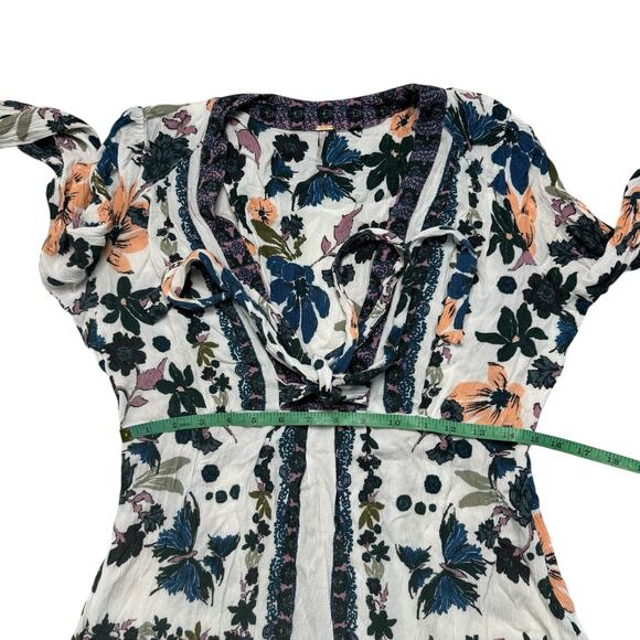 FREE PEOPLE Violet Hill Gauze Mini Dress Tunic in Blue Green White Floral Sz 4 - Picture 9 of 11